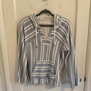 Women’s Roxy Baja Striped Blue and White Kangaroo Pocket Long sleeved Hoodie S